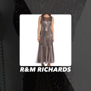 EUC R & M Richards Godet Sequined Evening Dress
